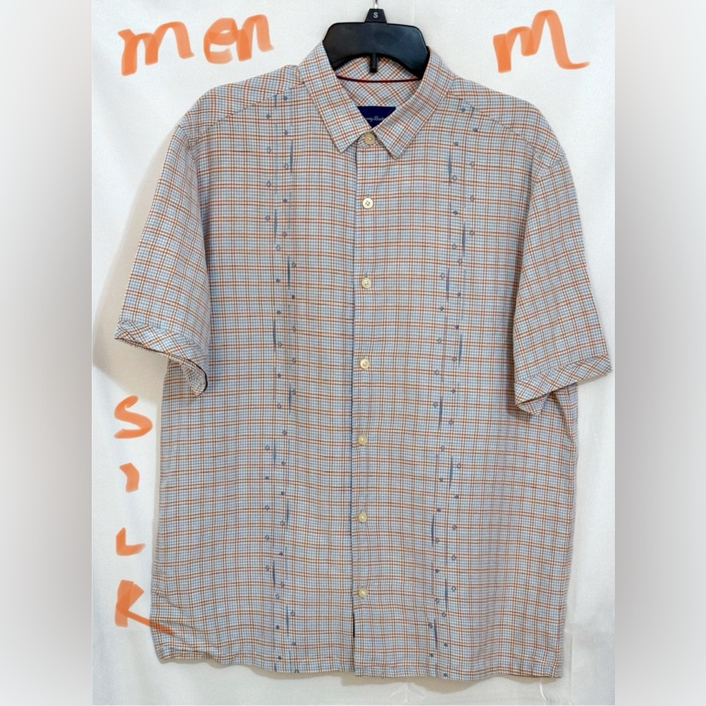 Tommy Bahama Orange and Blue Casual Button Down Shirt